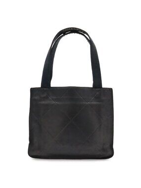 Chanel Boutique Tag Handle Tote Bag Lattice Lambskin Leather Black